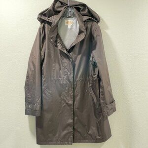 TALBOTS Hood Raincoat Long Sleeve Lightweight, Dark Brown - L